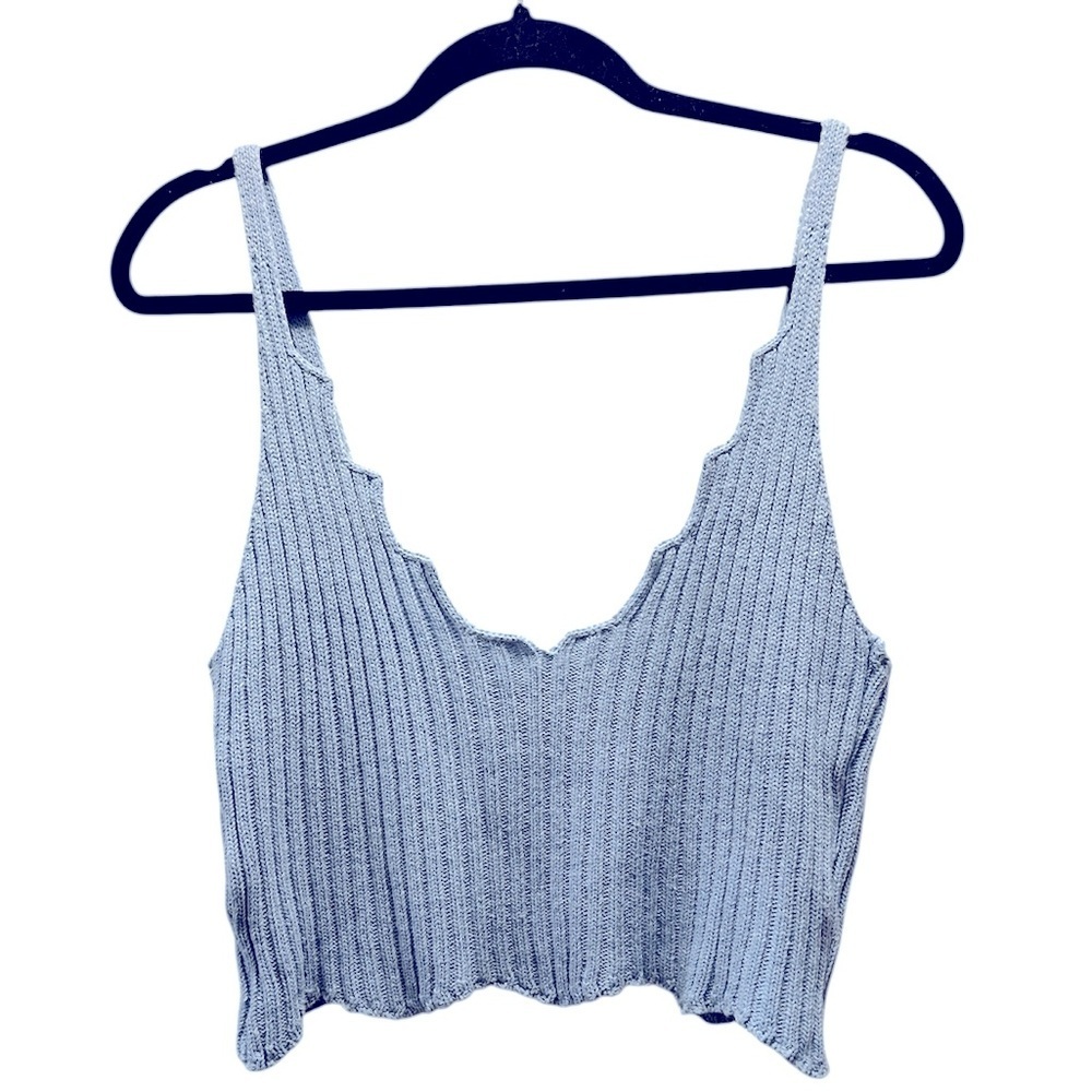 PrettyLittleThing Blue Ribbed Crop Tank Top- Size 14